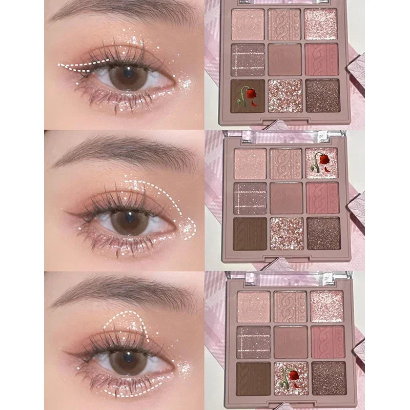 9-Color Eye Shadow Palette Glitter Pearly Eyeshadow Palette Nude Long Lasting Korean Charming Eyes Make Up Palette Cosmetics - mercato-e.com