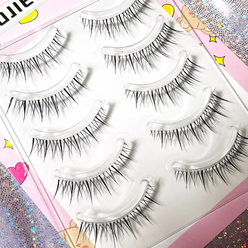 Manga Lashes 5/3Pairs Natural False Eyelashes Full Strip Clear Band Wispy Mink Lashes cosplay Daily Dating Korean Make Up Tools - mercato-e.com