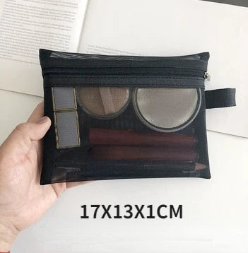 Fashion Black Dot Transparent Mesh Cosmetic Bag New Zipper Women Travel Toiletry Wash Makeup Bag Storage Case Make Up Bags - mercato-e.com