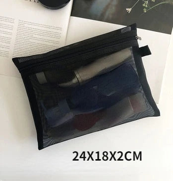 Fashion Black Dot Transparent Mesh Cosmetic Bag New Zipper Women Travel Toiletry Wash Makeup Bag Storage Case Make Up Bags - mercato-e.com