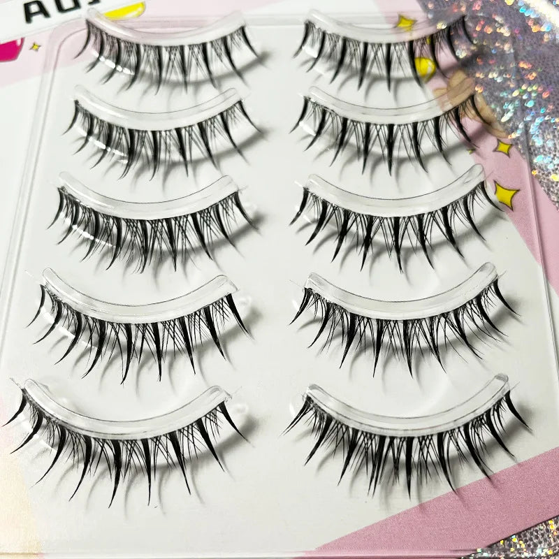 Manga Lashes 5/3Pairs Natural False Eyelashes Full Strip Clear Band Wispy Mink Lashes cosplay Daily Dating Korean Make Up Tools - mercato-e.com