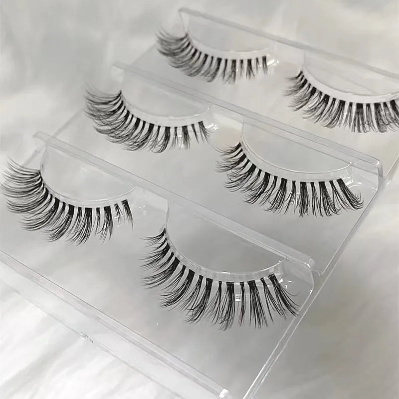 Manga Lashes 5/3Pairs Natural False Eyelashes Full Strip Clear Band Wispy Mink Lashes cosplay Daily Dating Korean Make Up Tools - mercato-e.com