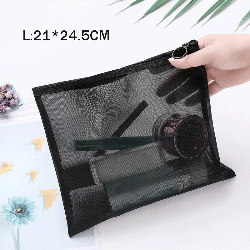 Fashion Black Dot Transparent Mesh Cosmetic Bag New Zipper Women Travel Toiletry Wash Makeup Bag Storage Case Make Up Bags - mercato-e.com