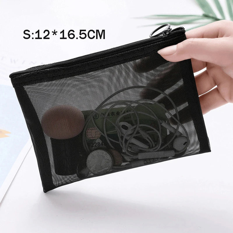 Fashion Black Dot Transparent Mesh Cosmetic Bag New Zipper Women Travel Toiletry Wash Makeup Bag Storage Case Make Up Bags - mercato-e.com