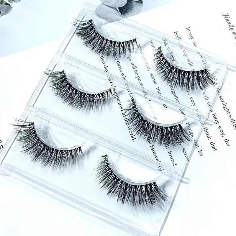 Manga Lashes 5/3Pairs Natural False Eyelashes Full Strip Clear Band Wispy Mink Lashes cosplay Daily Dating Korean Make Up Tools - mercato-e.com