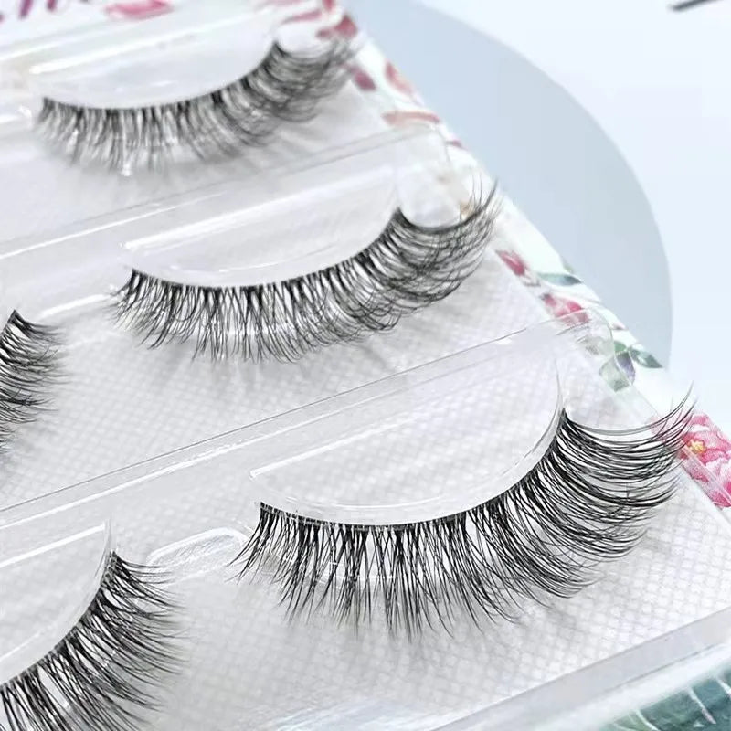 Manga Lashes 5/3Pairs Natural False Eyelashes Full Strip Clear Band Wispy Mink Lashes cosplay Daily Dating Korean Make Up Tools - mercato-e.com