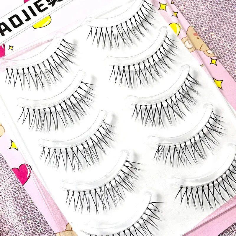 Manga Lashes 5/3Pairs Natural False Eyelashes Full Strip Clear Band Wispy Mink Lashes cosplay Daily Dating Korean Make Up Tools - mercato-e.com