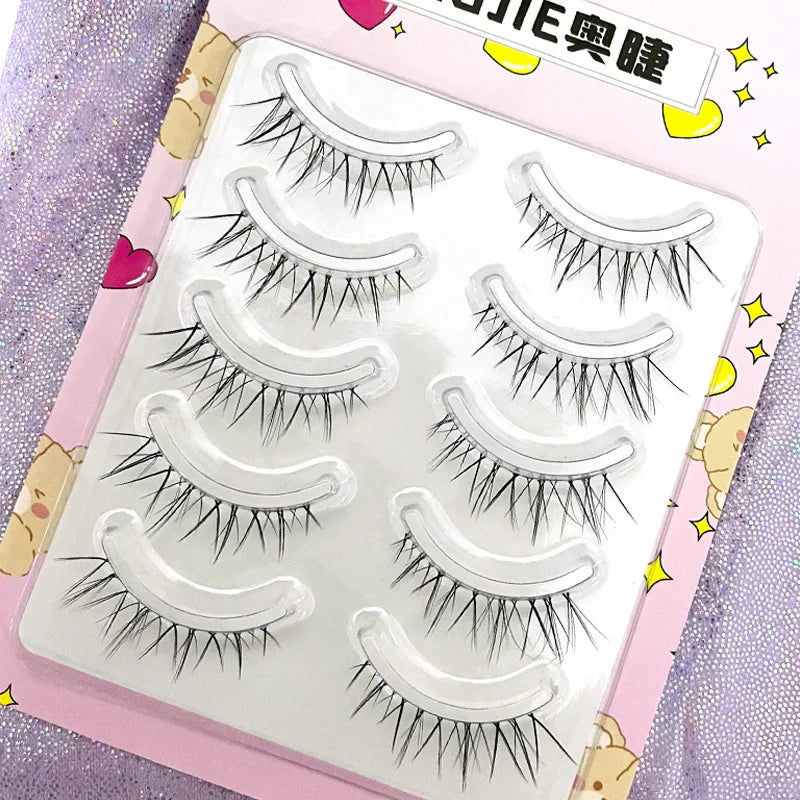 Manga Lashes 5/3Pairs Natural False Eyelashes Full Strip Clear Band Wispy Mink Lashes cosplay Daily Dating Korean Make Up Tools - mercato-e.com