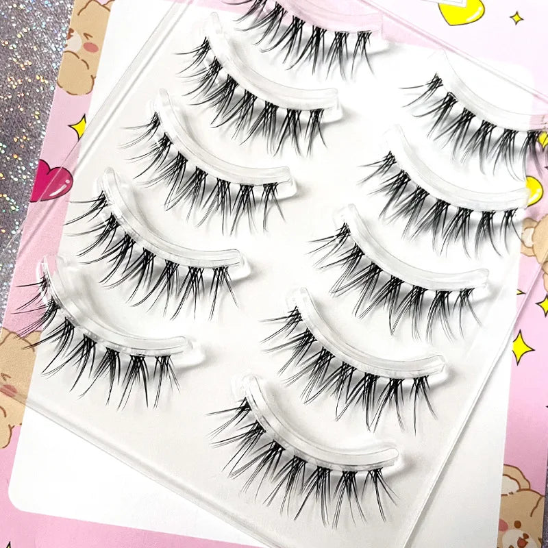 Manga Lashes 5/3Pairs Natural False Eyelashes Full Strip Clear Band Wispy Mink Lashes cosplay Daily Dating Korean Make Up Tools - mercato-e.com