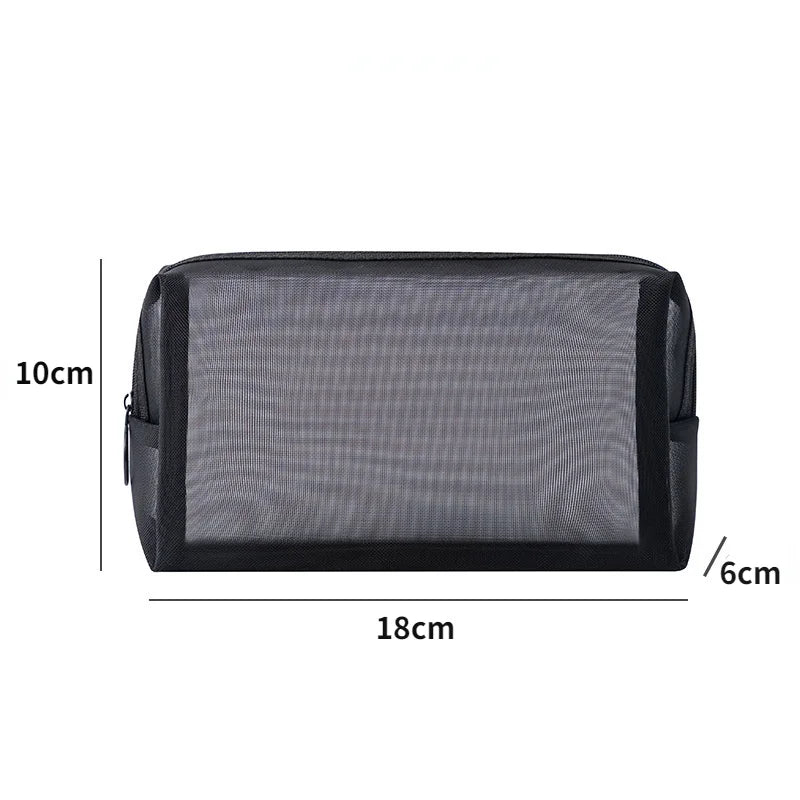 Fashion Black Dot Transparent Mesh Cosmetic Bag New Zipper Women Travel Toiletry Wash Makeup Bag Storage Case Make Up Bags - mercato-e.com