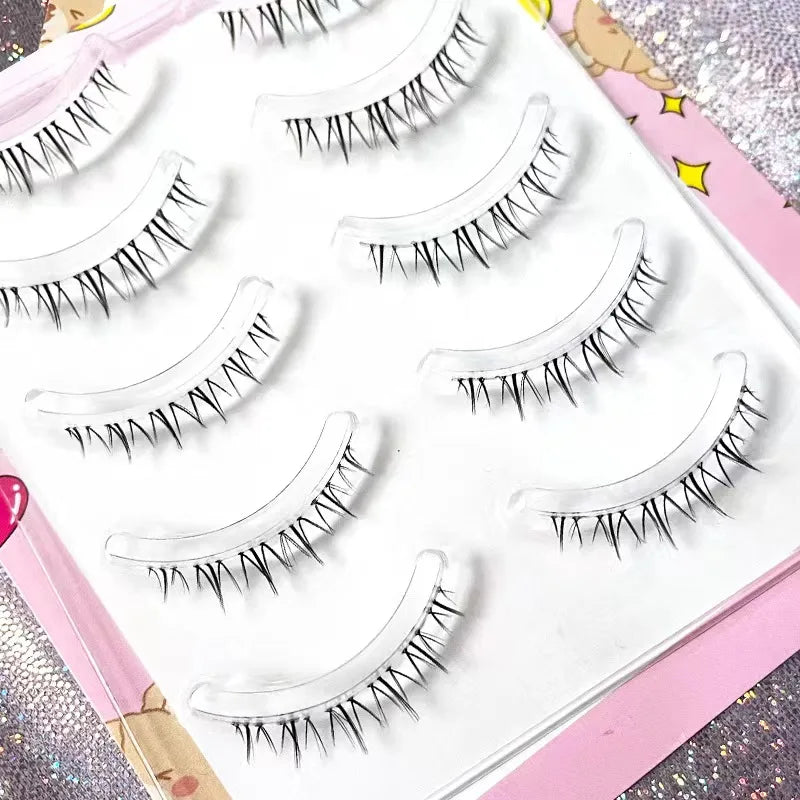 Manga Lashes 5/3Pairs Natural False Eyelashes Full Strip Clear Band Wispy Mink Lashes cosplay Daily Dating Korean Make Up Tools - mercato-e.com