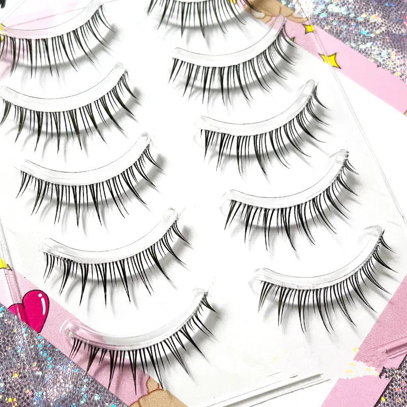 Manga Lashes 5/3Pairs Natural False Eyelashes Full Strip Clear Band Wispy Mink Lashes cosplay Daily Dating Korean Make Up Tools - mercato-e.com