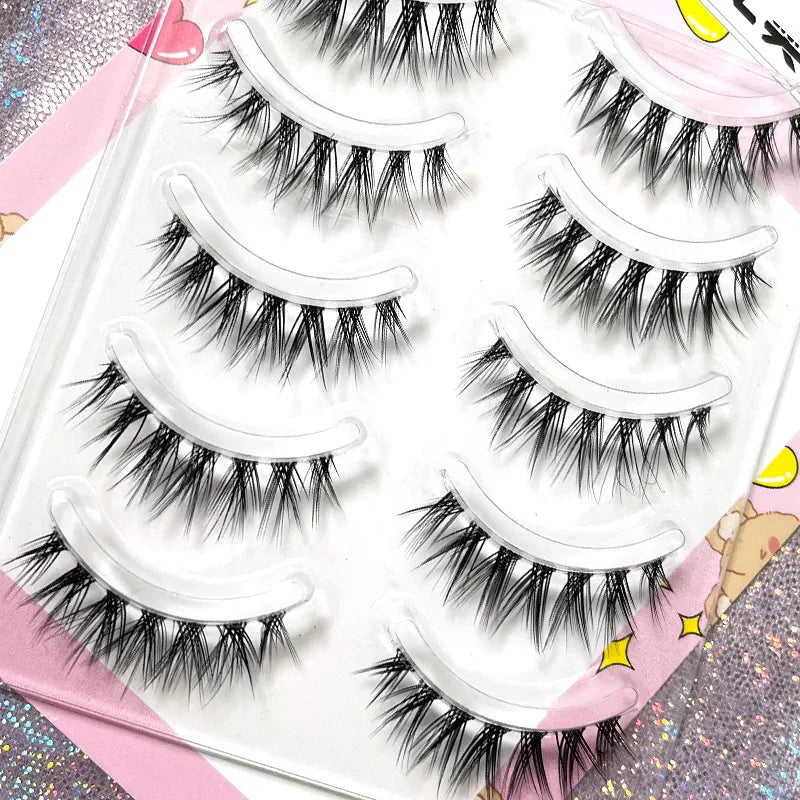 Manga Lashes 5/3Pairs Natural False Eyelashes Full Strip Clear Band Wispy Mink Lashes cosplay Daily Dating Korean Make Up Tools - mercato-e.com