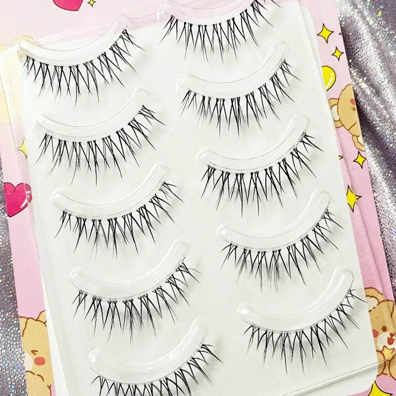 Manga Lashes 5/3Pairs Natural False Eyelashes Full Strip Clear Band Wispy Mink Lashes cosplay Daily Dating Korean Make Up Tools - mercato-e.com