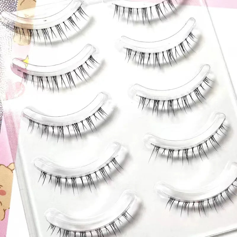 Manga Lashes 5/3Pairs Natural False Eyelashes Full Strip Clear Band Wispy Mink Lashes cosplay Daily Dating Korean Make Up Tools - mercato-e.com