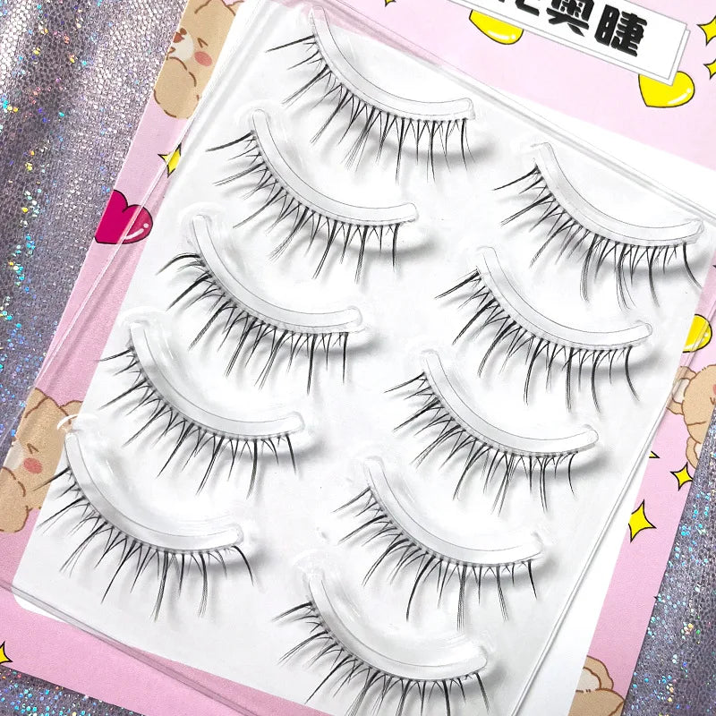 Manga Lashes 5/3Pairs Natural False Eyelashes Full Strip Clear Band Wispy Mink Lashes cosplay Daily Dating Korean Make Up Tools - mercato-e.com