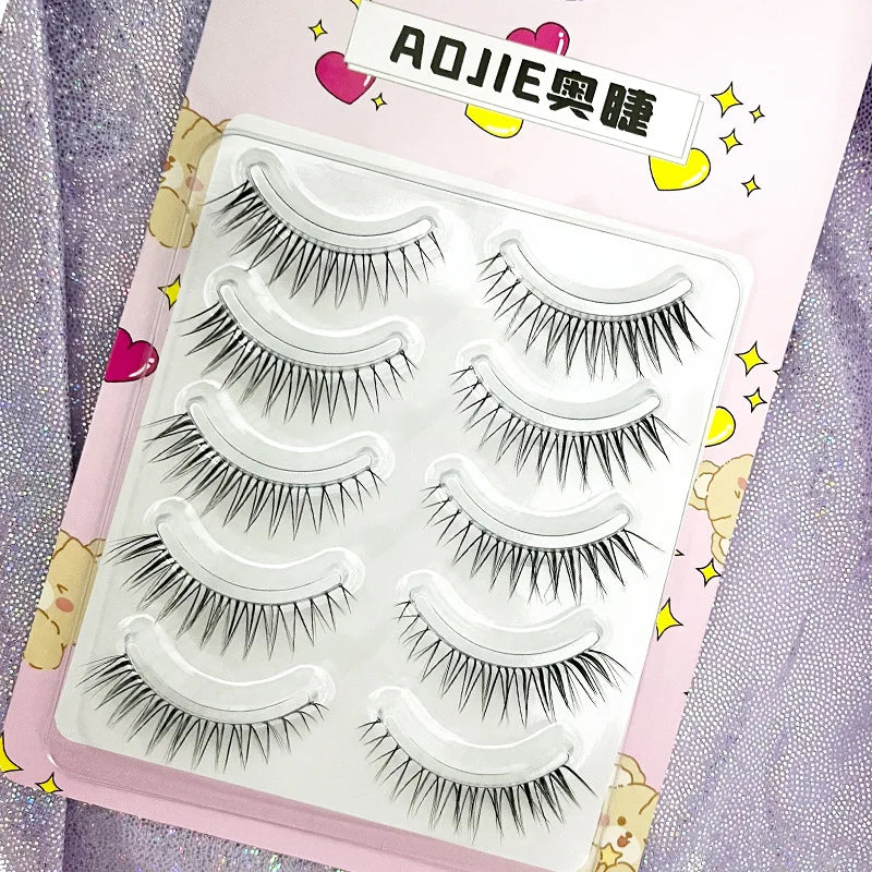 Manga Lashes 5/3Pairs Natural False Eyelashes Full Strip Clear Band Wispy Mink Lashes cosplay Daily Dating Korean Make Up Tools - mercato-e.com