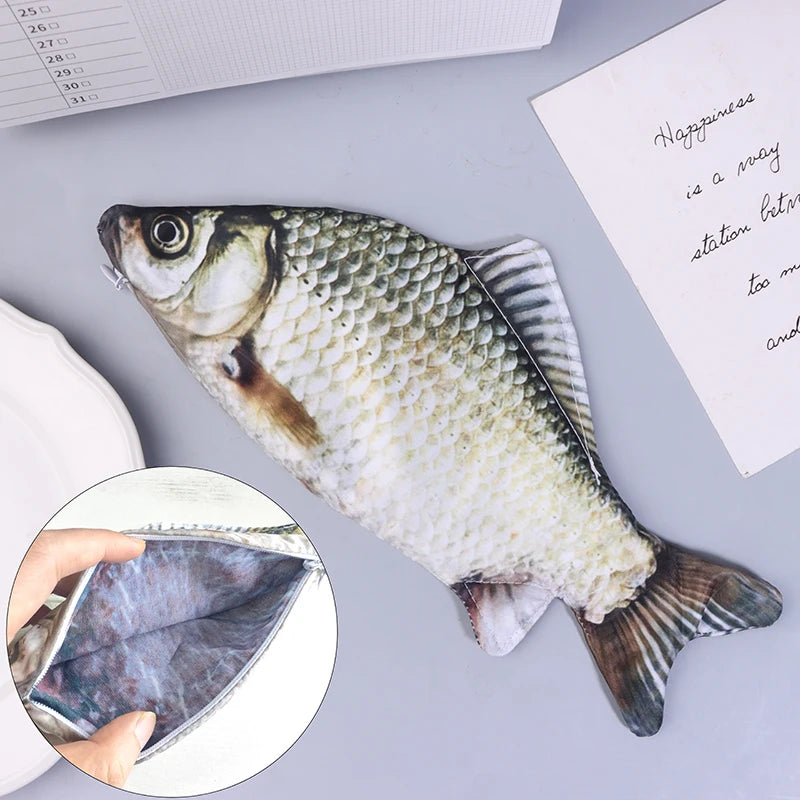 1PC Crucian Carp Pen Bag Realistic Fish Shape Make-up Pouch Pen Pencil Case With Zipper Back To School Pencil Pouch Pencil Bag - mercato-e.com