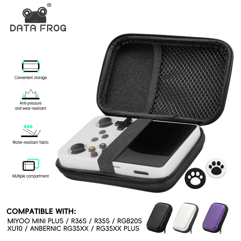 Data Frog for R36S Case Retro Video Game Bags EVA Cover Case for RG35XX R35S Miyoo Mini Plus Founded Protective Bag - mercato-e.com