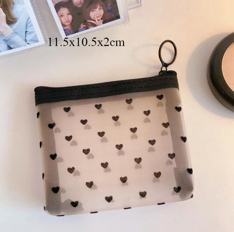 Fashion Black Dot Transparent Mesh Cosmetic Bag New Zipper Women Travel Toiletry Wash Makeup Bag Storage Case Make Up Bags - mercato-e.com