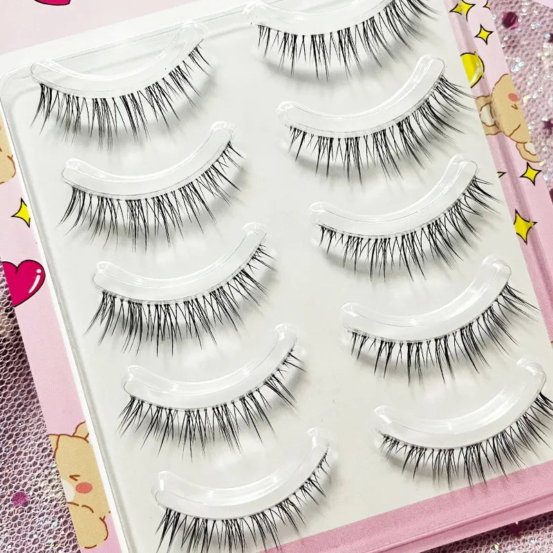 Manga Lashes 5/3Pairs Natural False Eyelashes Full Strip Clear Band Wispy Mink Lashes cosplay Daily Dating Korean Make Up Tools - mercato-e.com