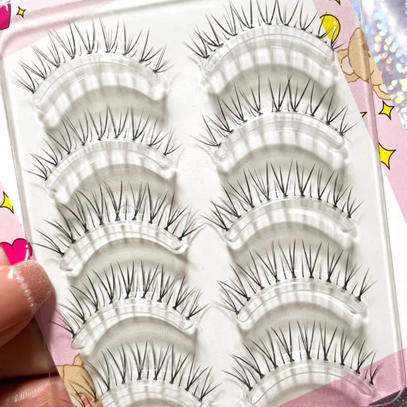 Manga Lashes 5/3Pairs Natural False Eyelashes Full Strip Clear Band Wispy Mink Lashes cosplay Daily Dating Korean Make Up Tools - mercato-e.com