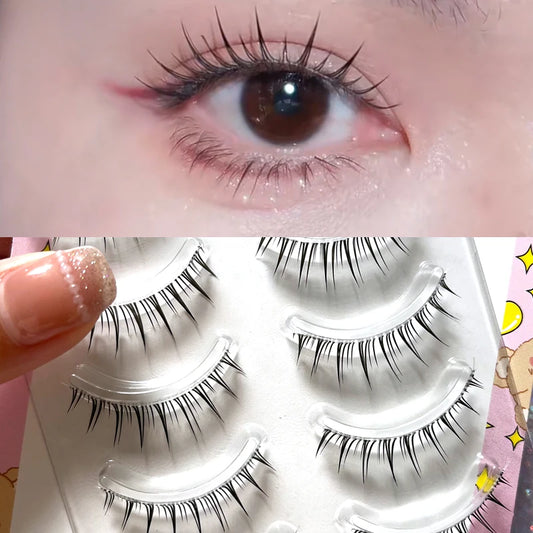 Manga Lashes 5/3Pairs Natural False Eyelashes Full Strip Clear Band Wispy Mink Lashes cosplay Daily Dating Korean Make Up Tools - mercato-e.com