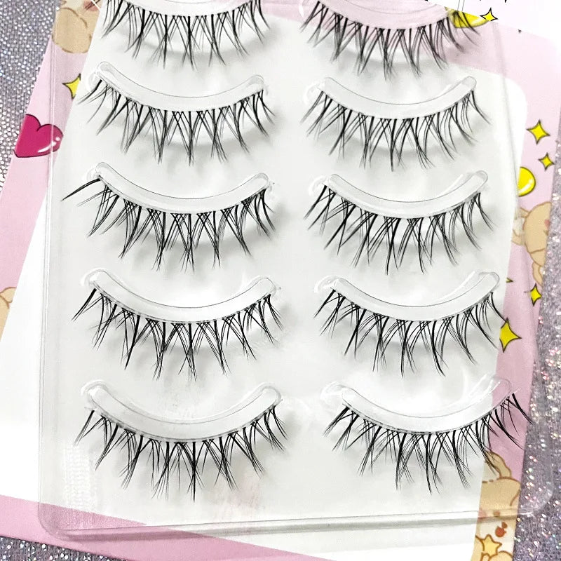 Manga Lashes 5/3Pairs Natural False Eyelashes Full Strip Clear Band Wispy Mink Lashes cosplay Daily Dating Korean Make Up Tools - mercato-e.com