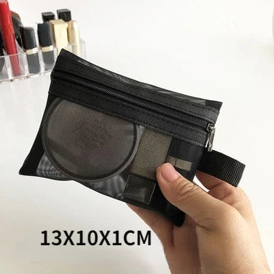 Fashion Black Dot Transparent Mesh Cosmetic Bag New Zipper Women Travel Toiletry Wash Makeup Bag Storage Case Make Up Bags - mercato-e.com