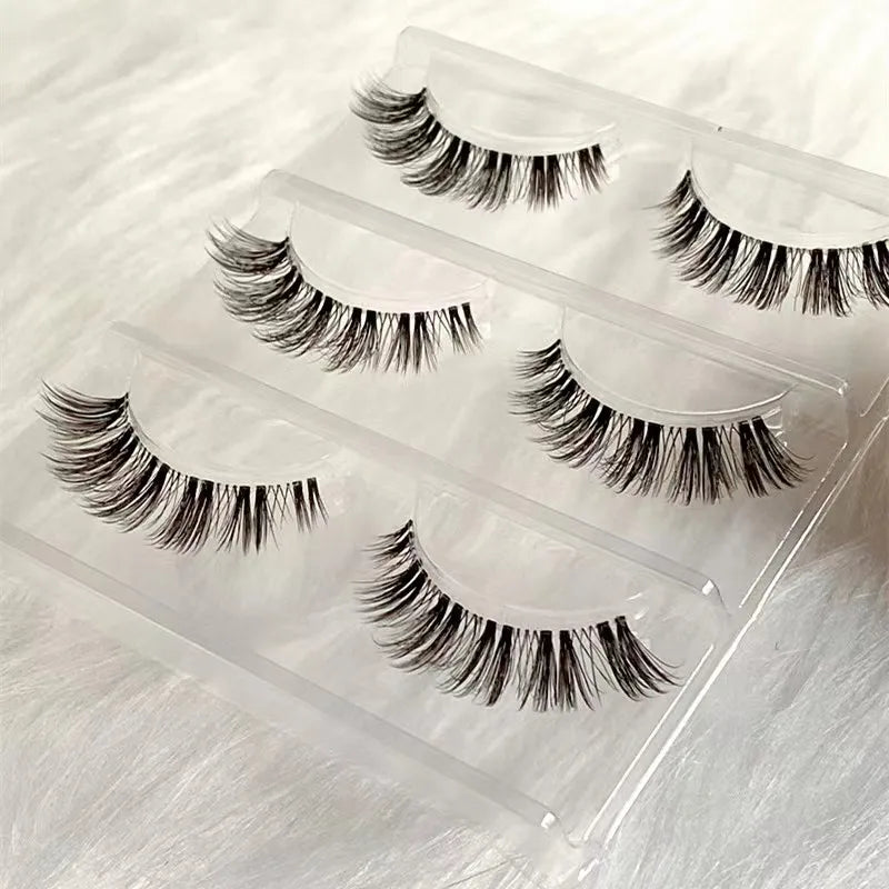 Manga Lashes 5/3Pairs Natural False Eyelashes Full Strip Clear Band Wispy Mink Lashes cosplay Daily Dating Korean Make Up Tools - mercato-e.com