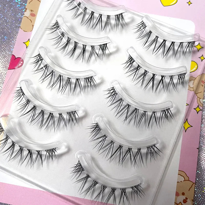 Manga Lashes 5/3Pairs Natural False Eyelashes Full Strip Clear Band Wispy Mink Lashes cosplay Daily Dating Korean Make Up Tools - mercato-e.com