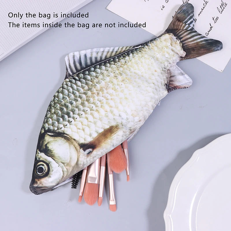 1PC Crucian Carp Pen Bag Realistic Fish Shape Make-up Pouch Pen Pencil Case With Zipper Back To School Pencil Pouch Pencil Bag - mercato-e.com