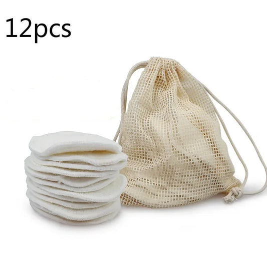 12PC Reusable Cotton Pads Makeup Remover Pads Washable Round Bamboo Make Up Cloth Nursing Pads Skin Care Tool Skin Cleaning - mercato-e.com