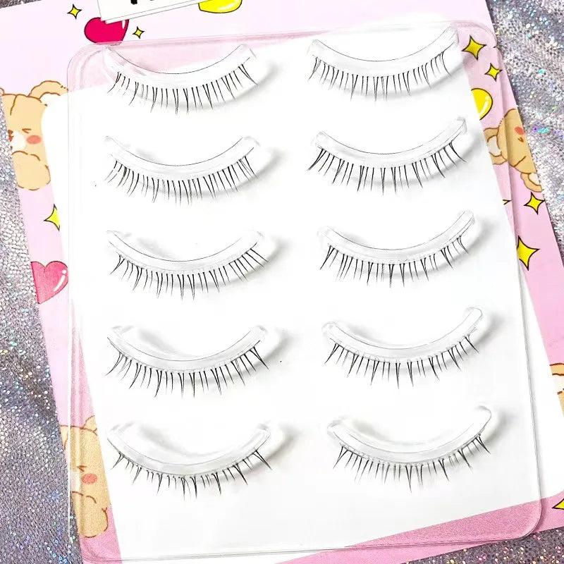 Manga Lashes 5/3Pairs Natural False Eyelashes Full Strip Clear Band Wispy Mink Lashes cosplay Daily Dating Korean Make Up Tools - mercato-e.com