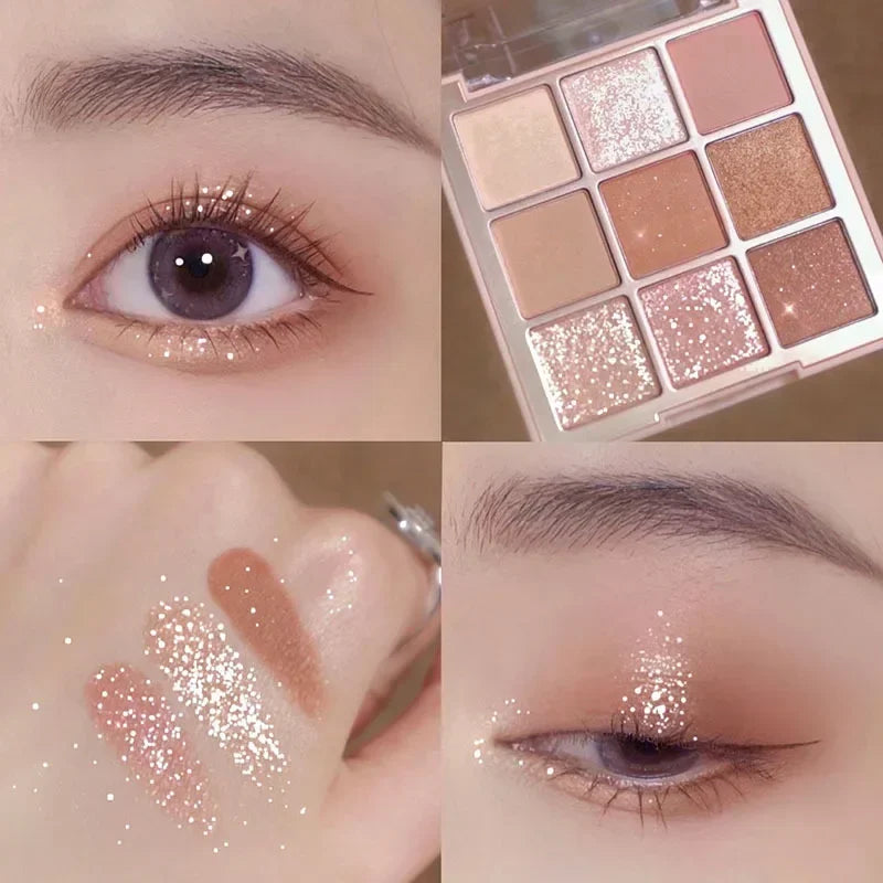 9-Color Eye Shadow Palette Glitter Pearly Eyeshadow Palette Nude Long Lasting Korean Charming Eyes Make Up Palette Cosmetics - mercato-e.com