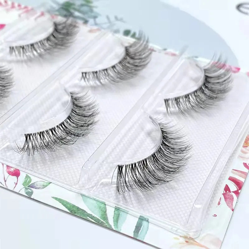 Manga Lashes 5/3Pairs Natural False Eyelashes Full Strip Clear Band Wispy Mink Lashes cosplay Daily Dating Korean Make Up Tools - mercato-e.com