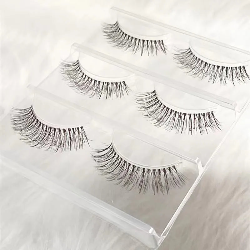 Manga Lashes 5/3Pairs Natural False Eyelashes Full Strip Clear Band Wispy Mink Lashes cosplay Daily Dating Korean Make Up Tools - mercato-e.com